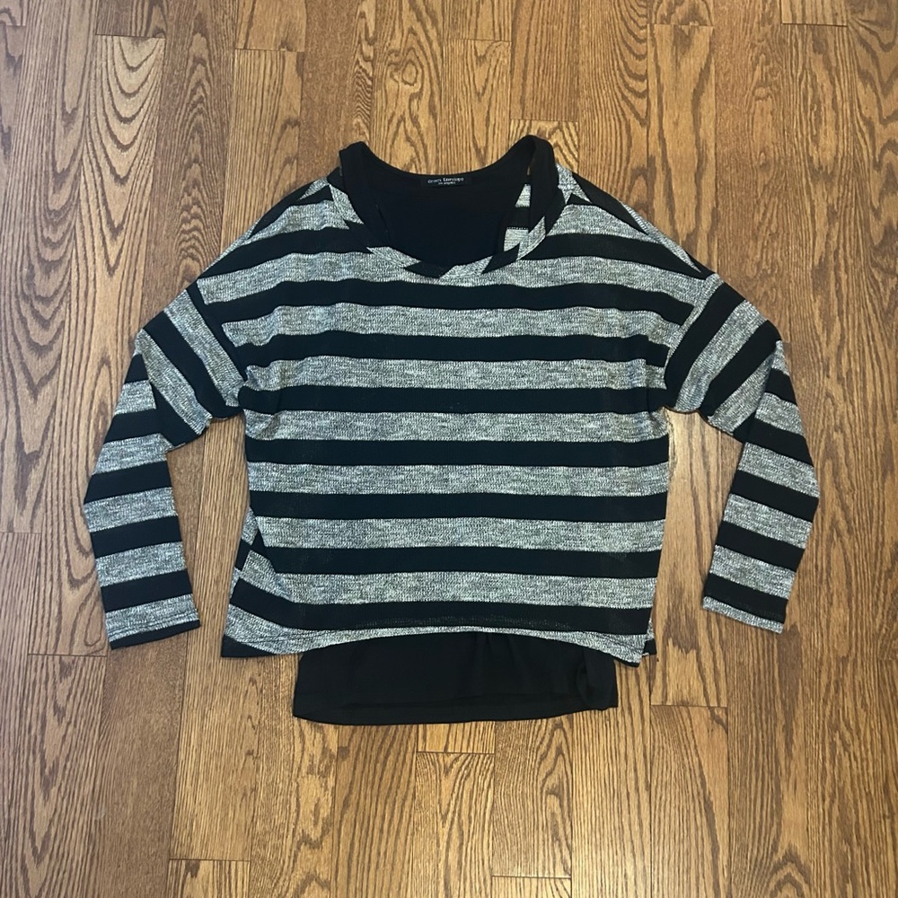 Green Envelope Black and Gray Striped Top